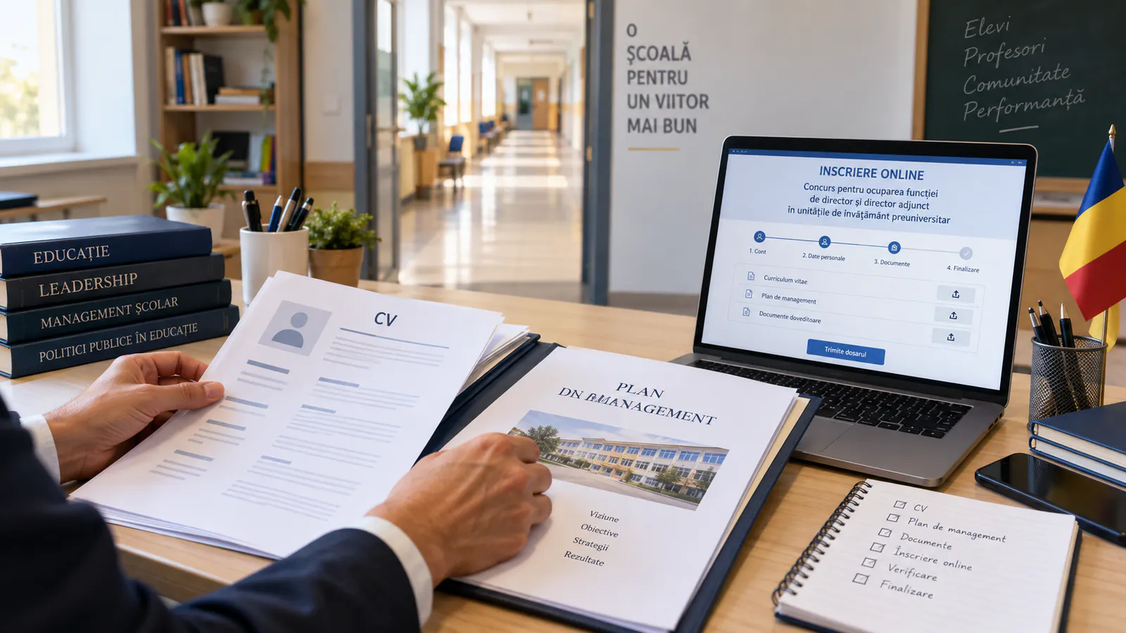 Candidat pregătind CV-ul și proiectul managerial pentru concursul de directori de școli