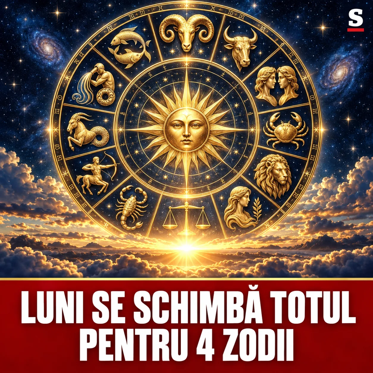 Roată zodiacală aurie la răsărit și mesajul Luni se schimbă totul pentru 4 zodii