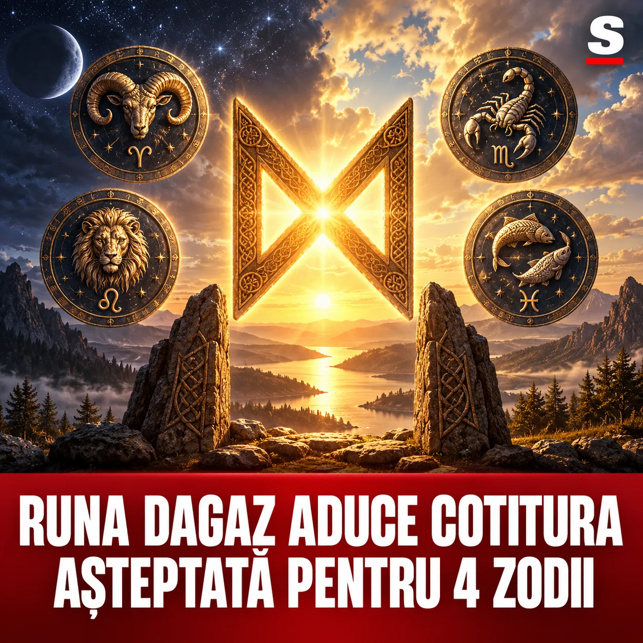 Rună Dagaz aurie între noapte și răsărit