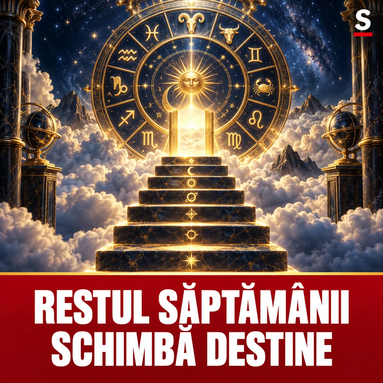 Scări aurii spre o roată zodiacală și mesajul Restul săptămânii schimbă destine