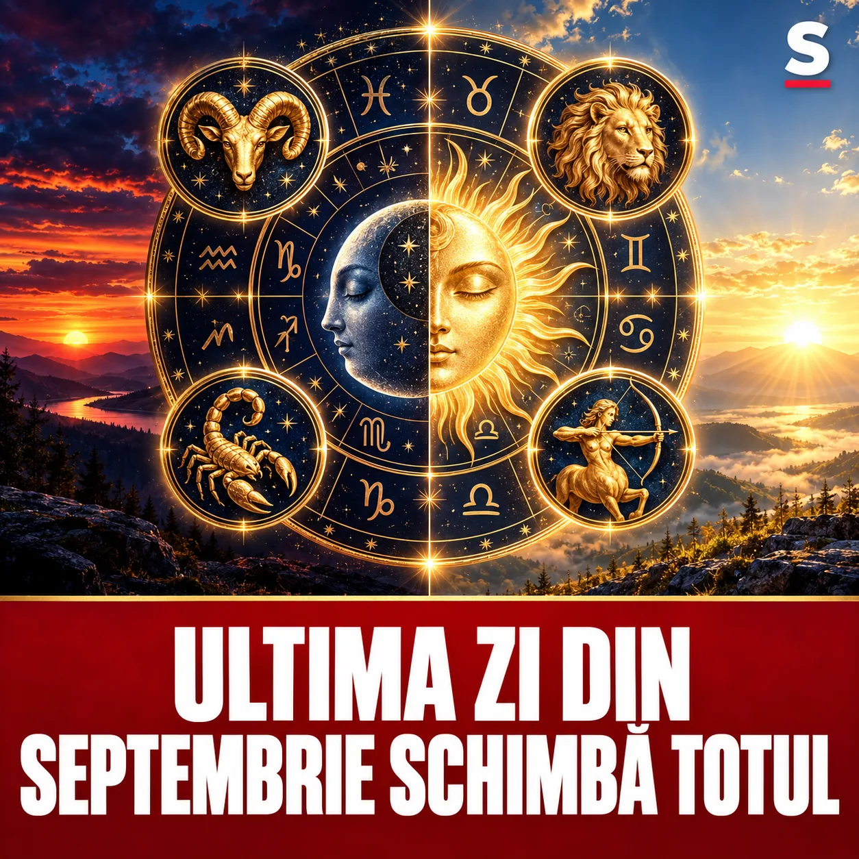 Roată zodiacală aurie și mesajul Ultima zi din septembrie schimbă totul