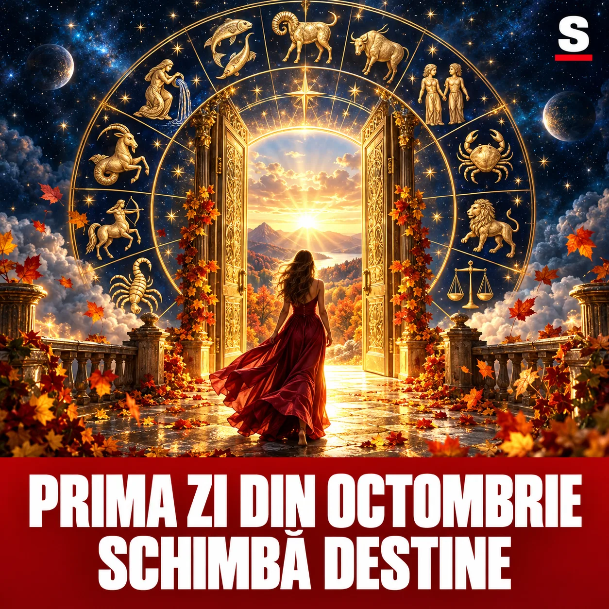 Poartă aurie de toamnă în mijlocul zodiacului