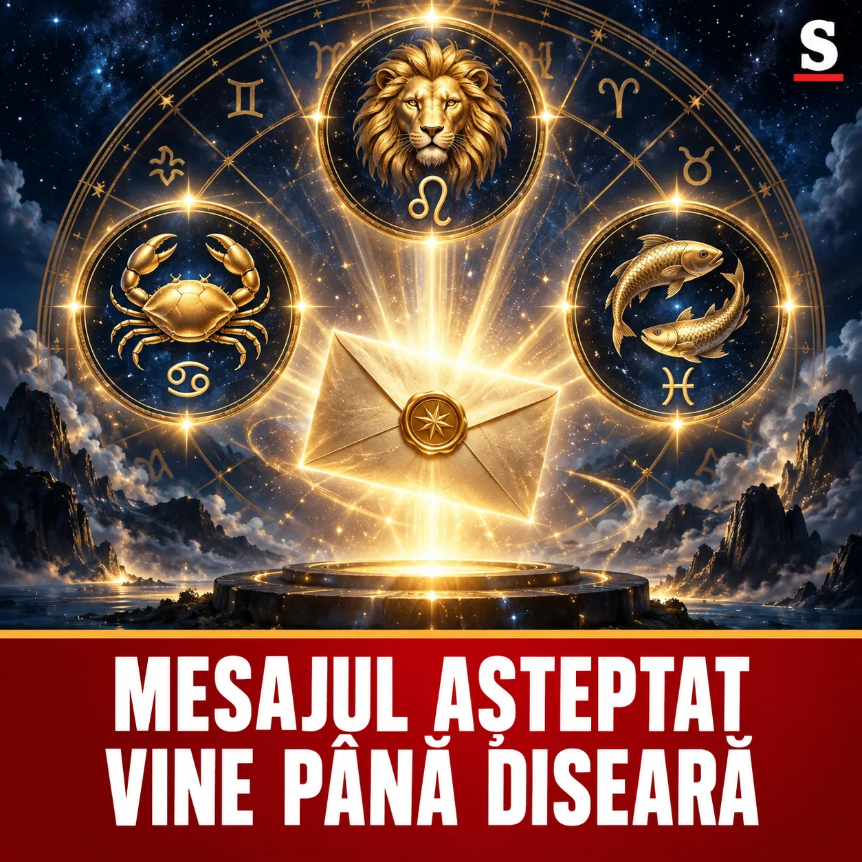 Scrisoare luminoasă și trei simboluri zodiacale