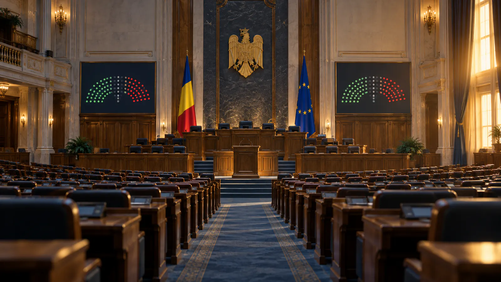 Sala Parlamentului pregătită pentru votul de învestire a Guvernului Mureșan