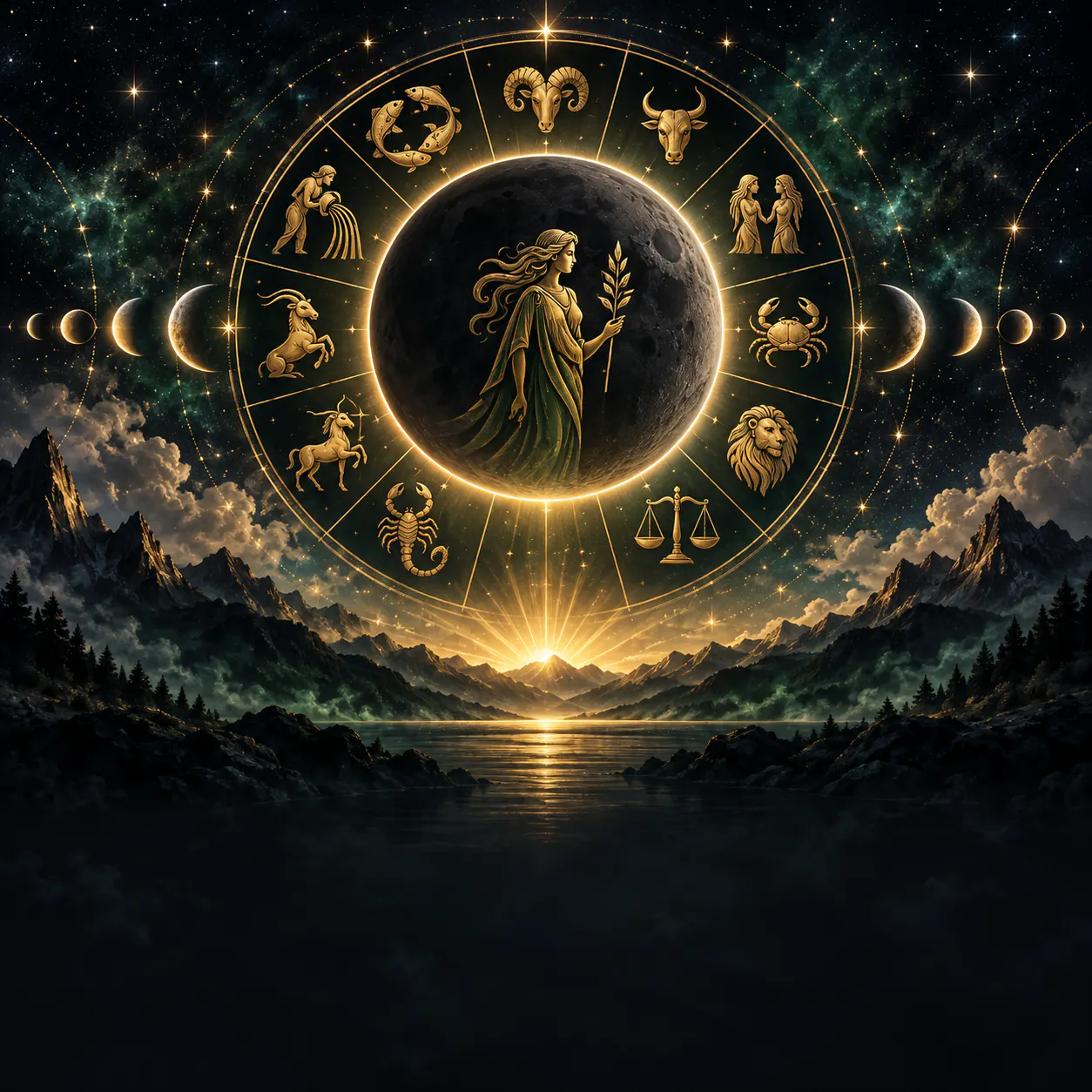 Lună Nouă, simbolul Fecioarei și cerc zodiacal auriu pentru horoscopul din 11 septembrie 2026