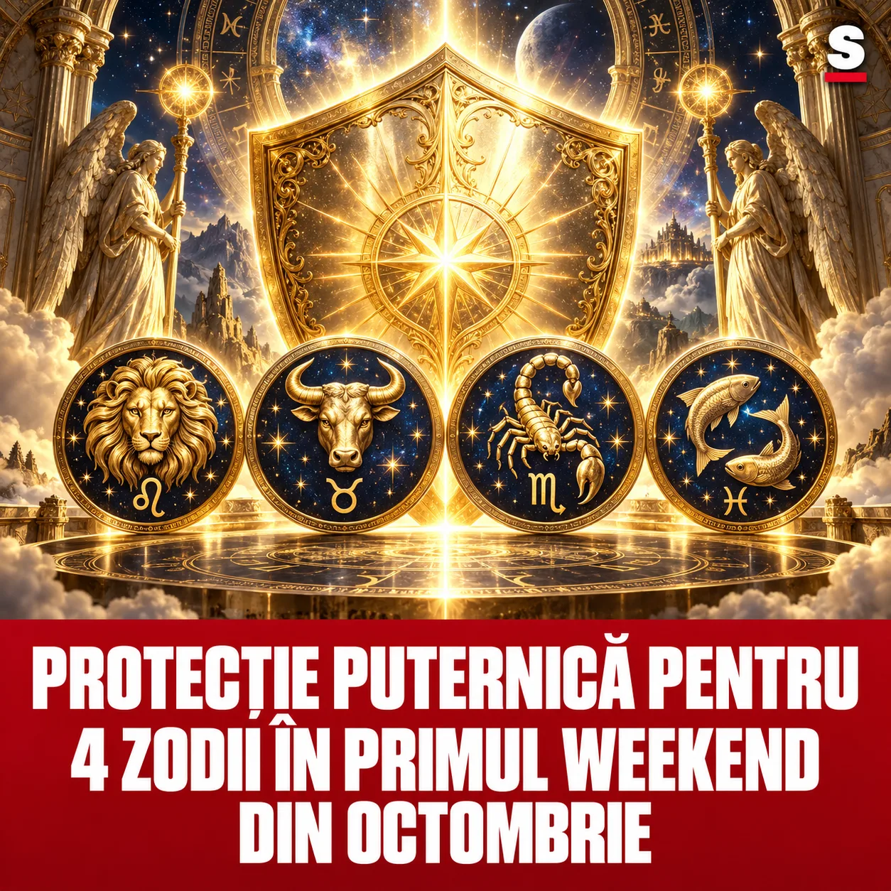 Scut luminos și patru simboluri zodiacale